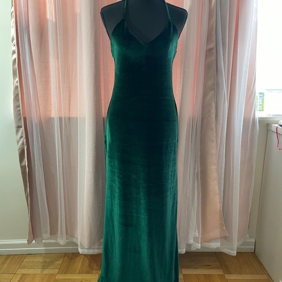 NBD Dresses & Skirts - NBD X Revolve Hunter Green Velvet Side Slits Maxi Dress - Size S